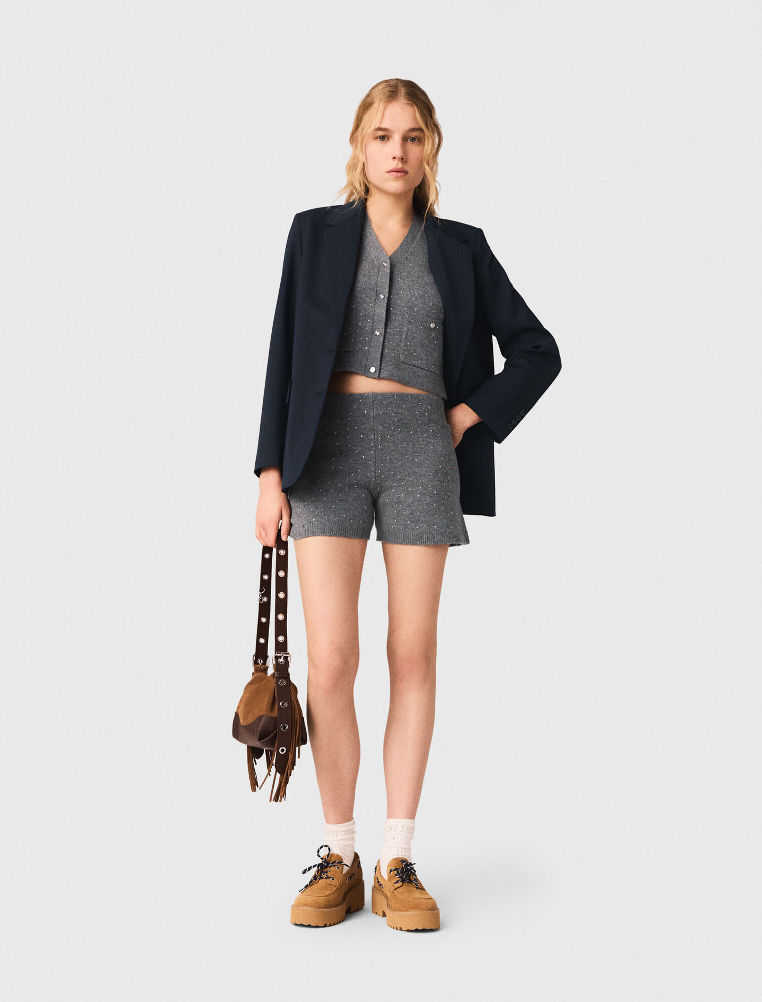 Shorts aus Strick mit Strass