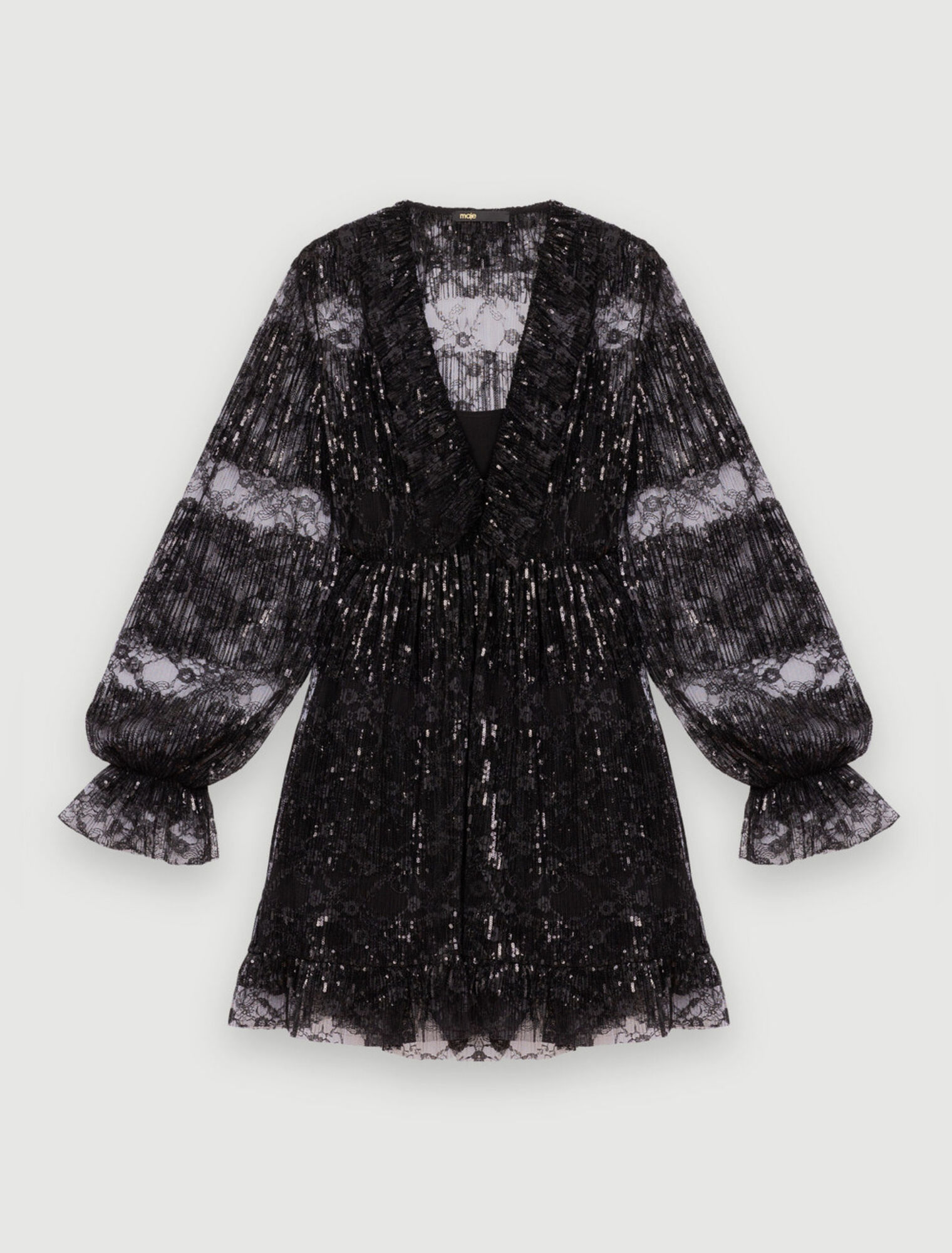 Kleid aus schwarzer plissierter Spitze