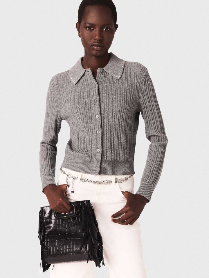 Cardigan mit Strass-Kragen