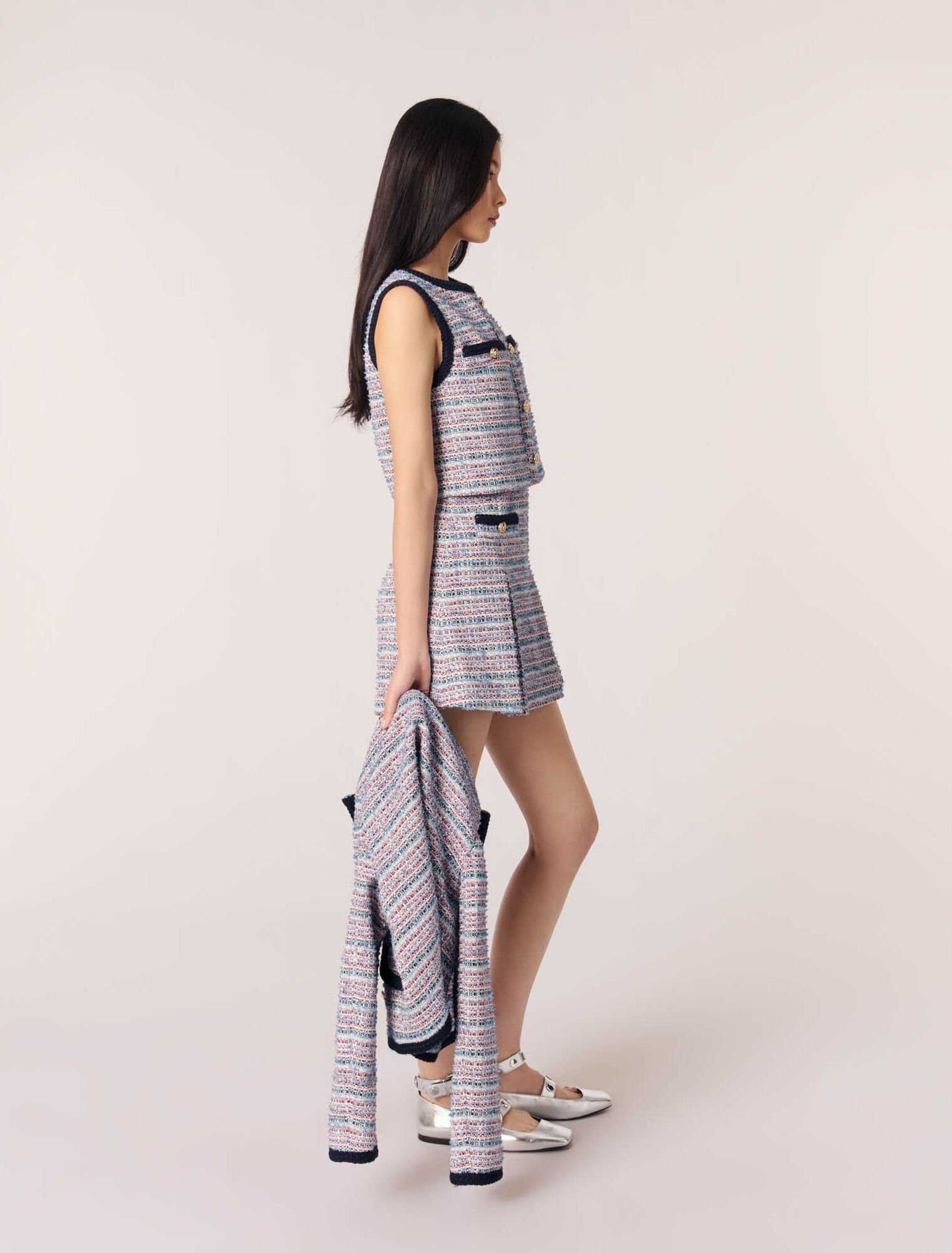 Kurzes 2-in1-Kleid aus Tweed