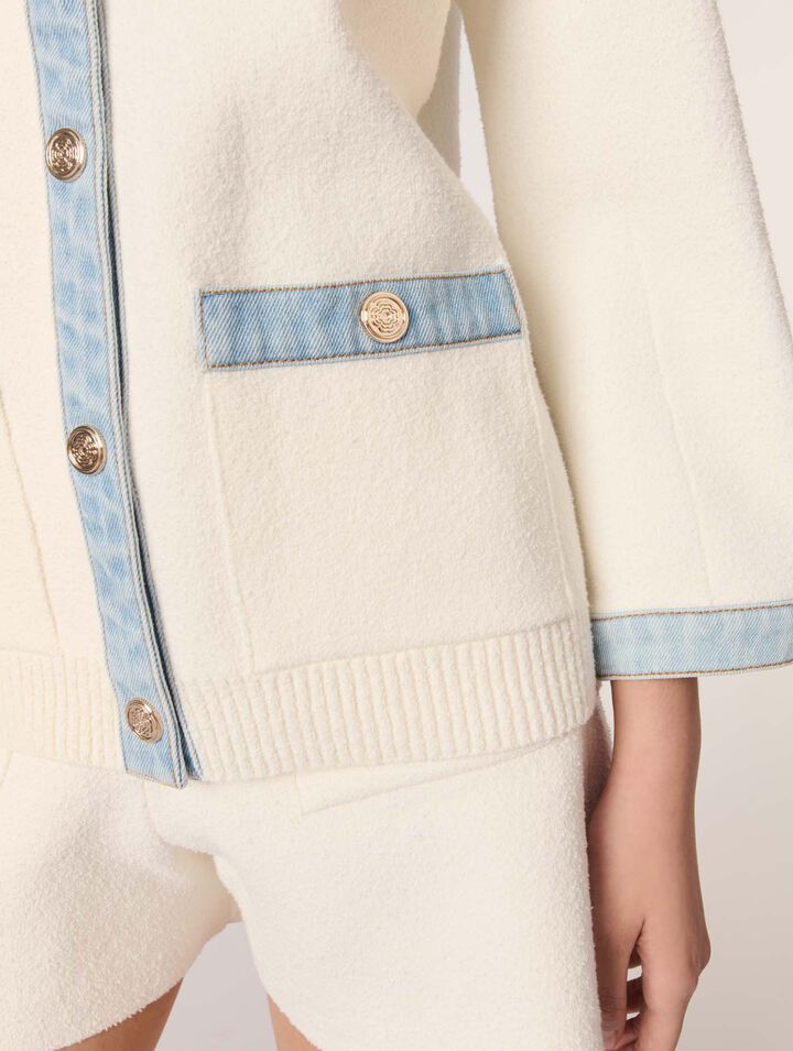 Langer Cardigan mit Denimdetails