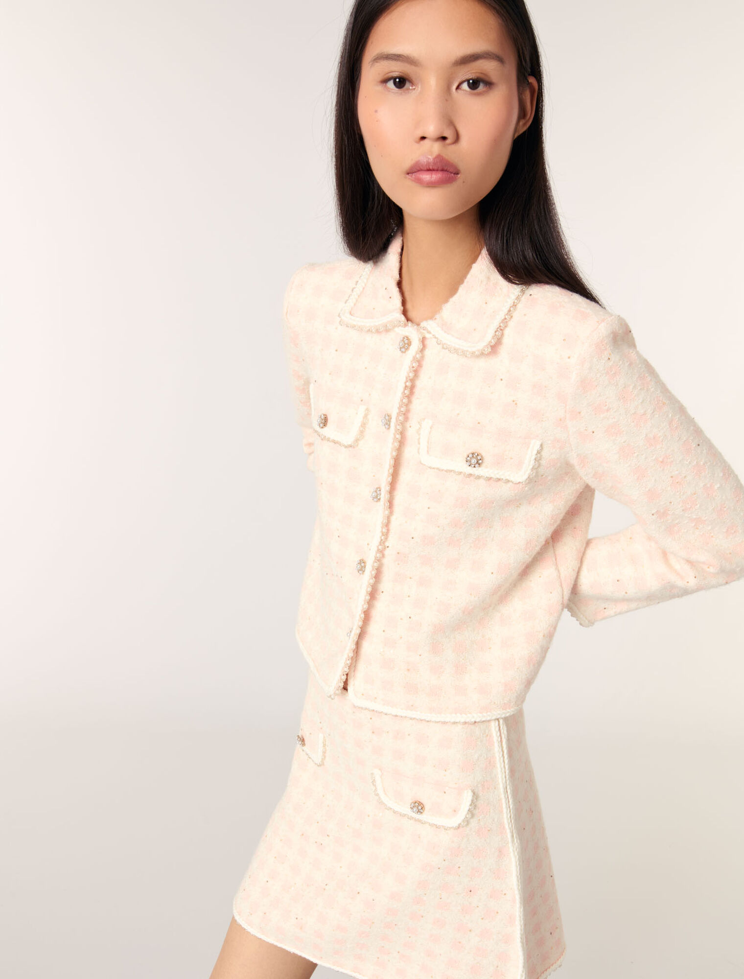 Strickjacke in Tweed-Optik
