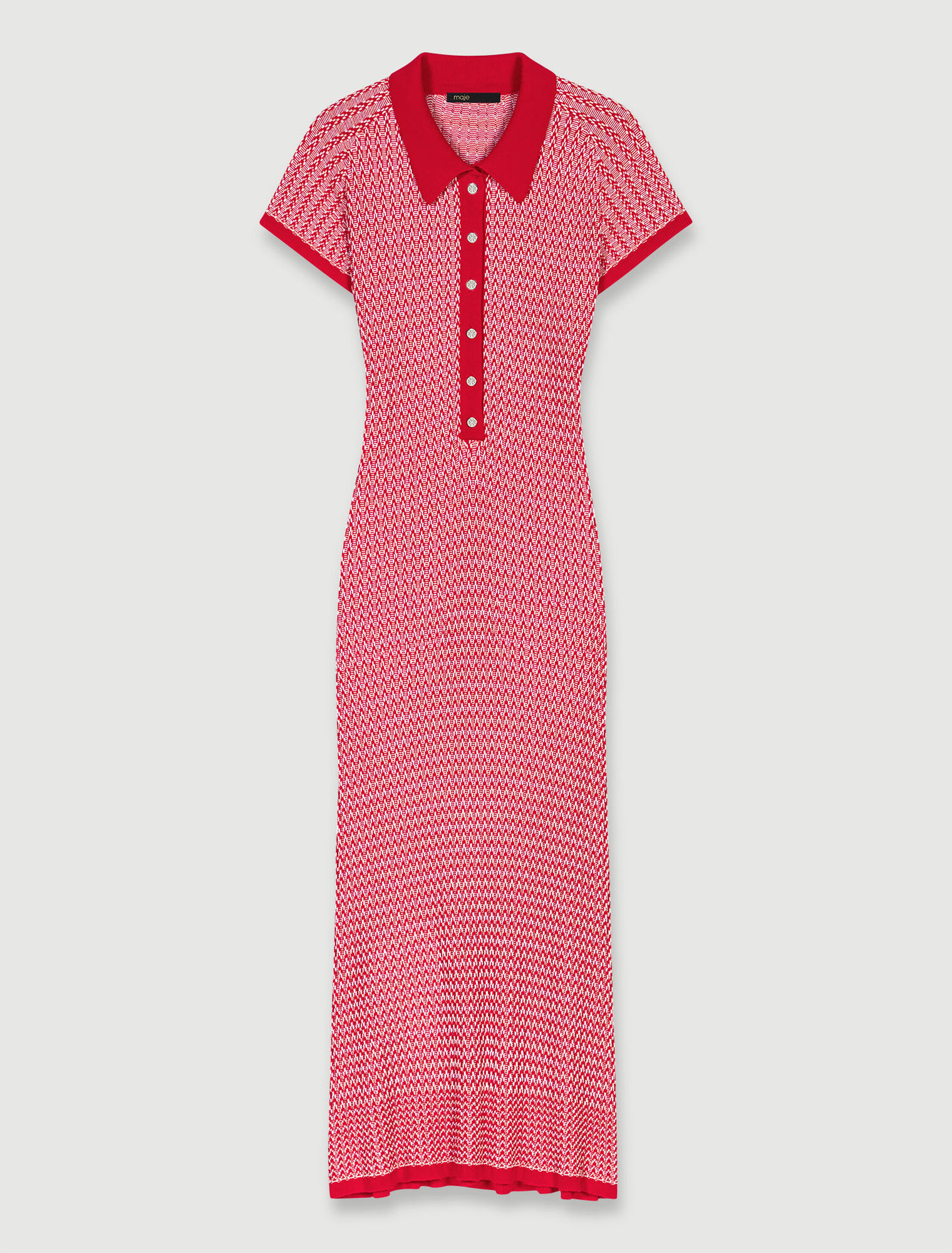 Langes Kleid mit Fischgrätmuster