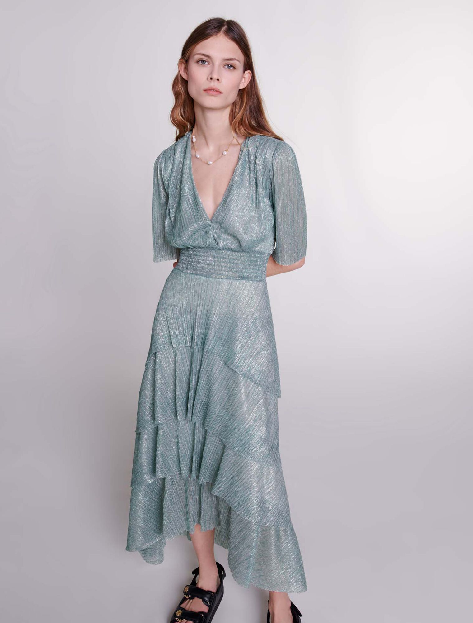 Kleid mit Rüschen aus Lurex-Stretch