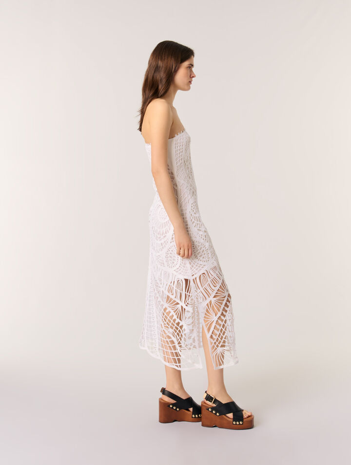Asymmetrisches langes Häkelkleid