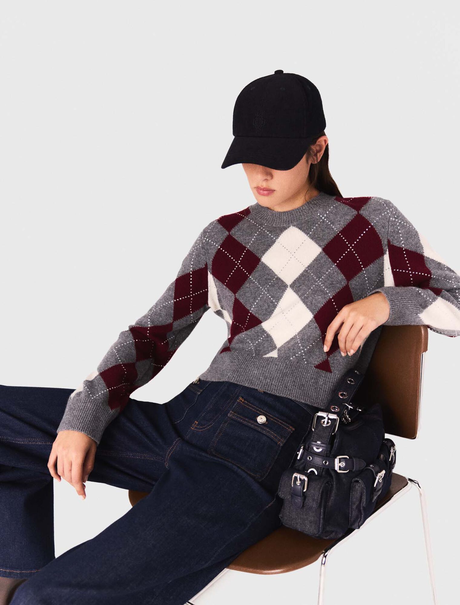 Kurzer Pullover mit Argyle-Muster