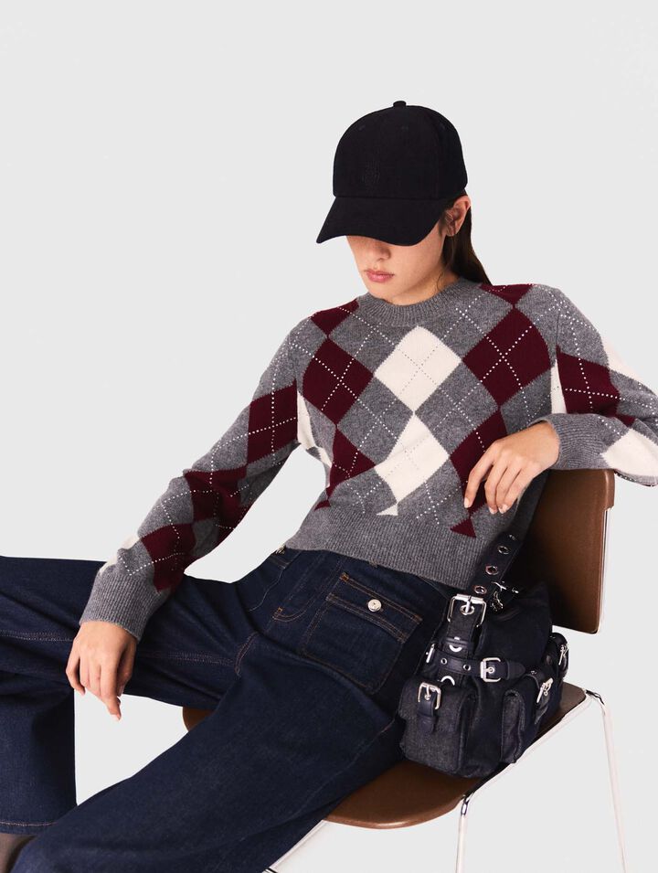 Kurzer Pullover mit Argyle-Muster