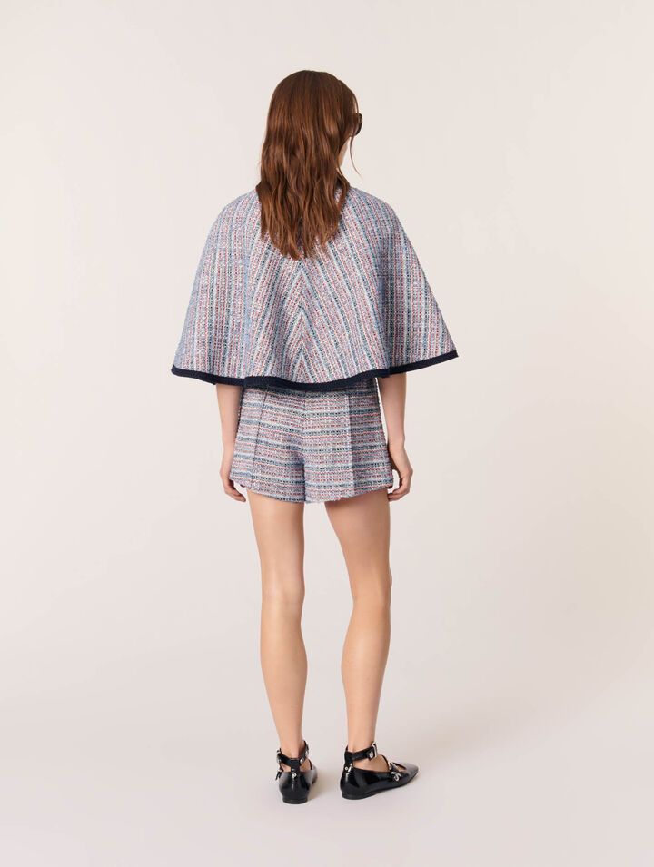 Cape aus Tweed mit Kontrastborte