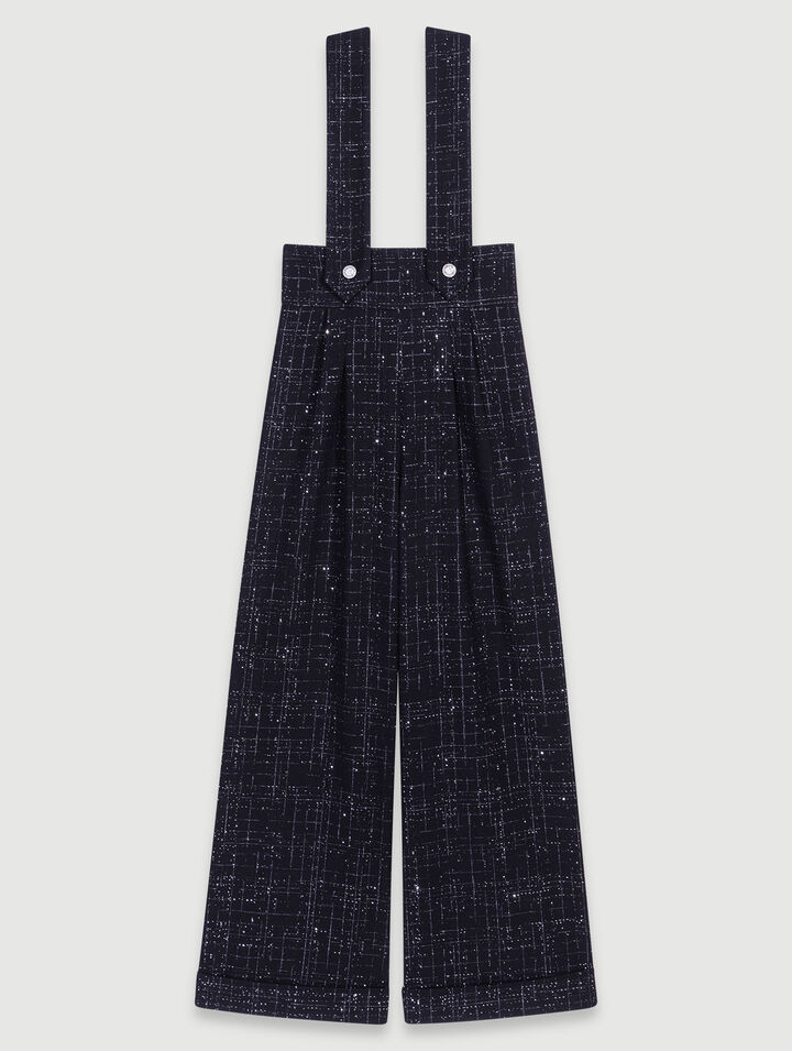 Weite Tweedhose mit Trägern