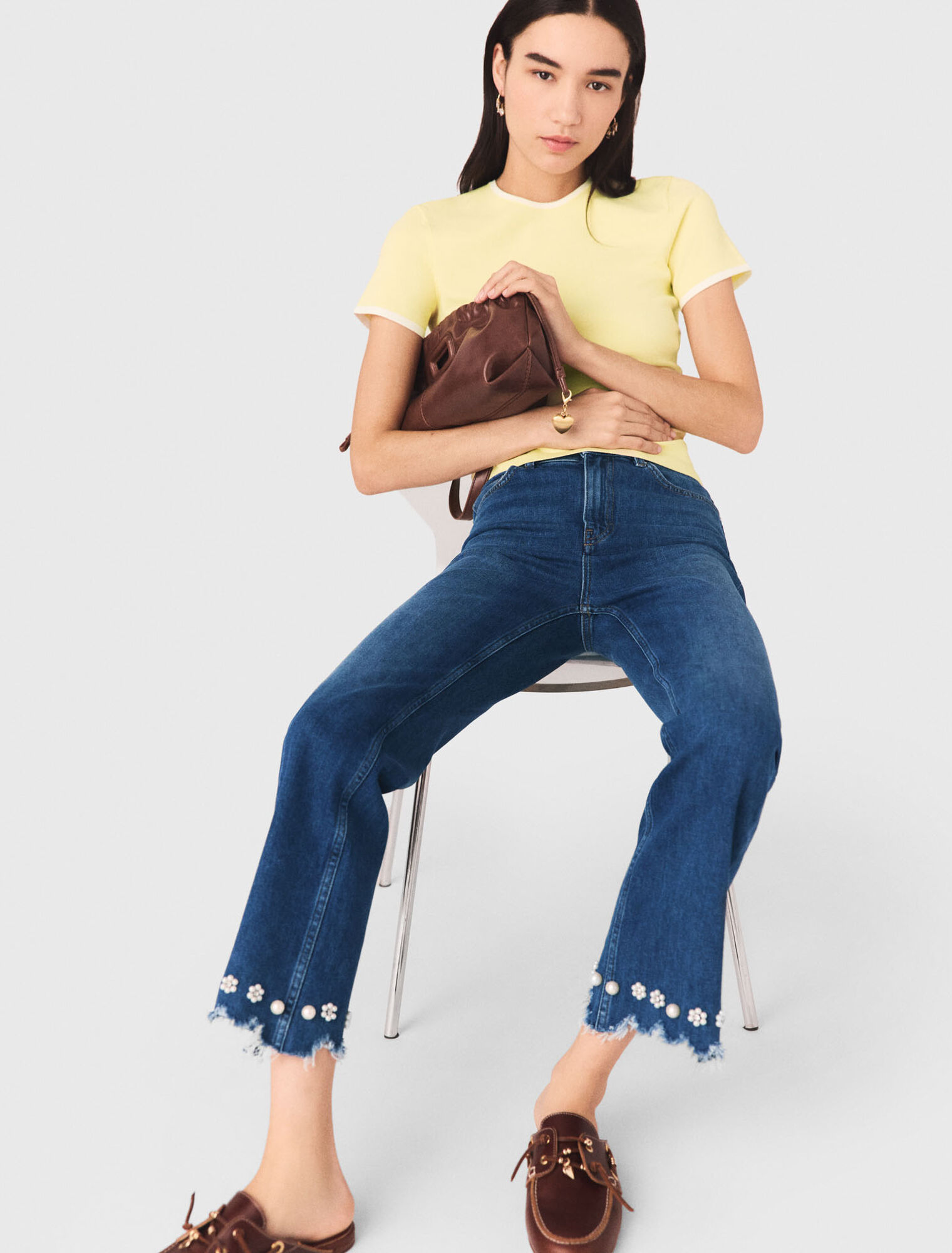 Bootcut-Jeans mit Perlen