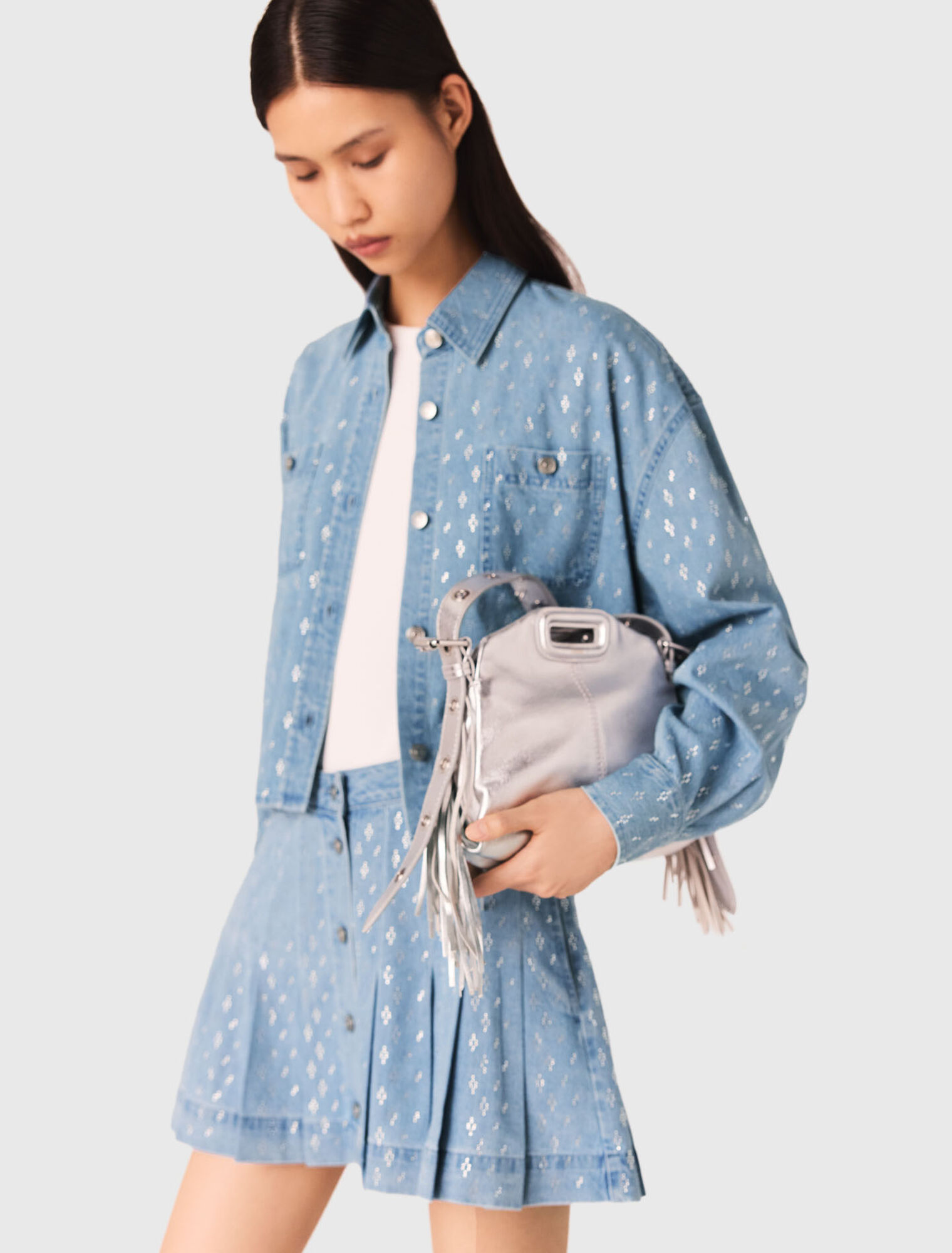 Kurzes Jeanshemd mit Strass