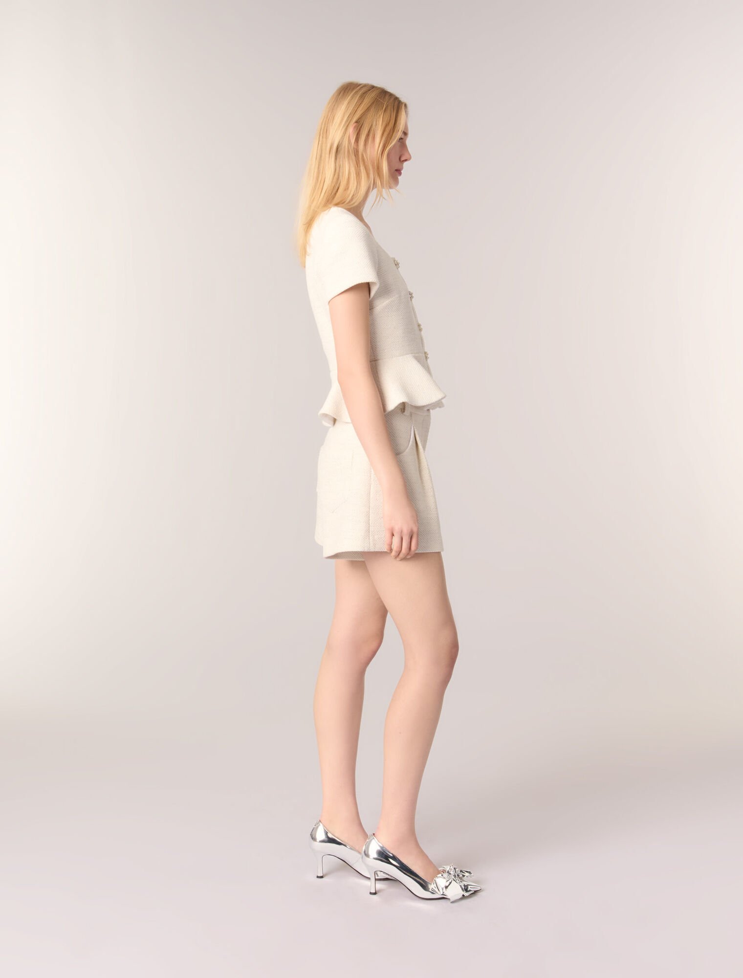 Peplum-Top aus Tweed und Lurex