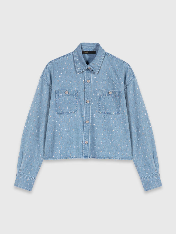 Kurzes Jeanshemd mit Strass