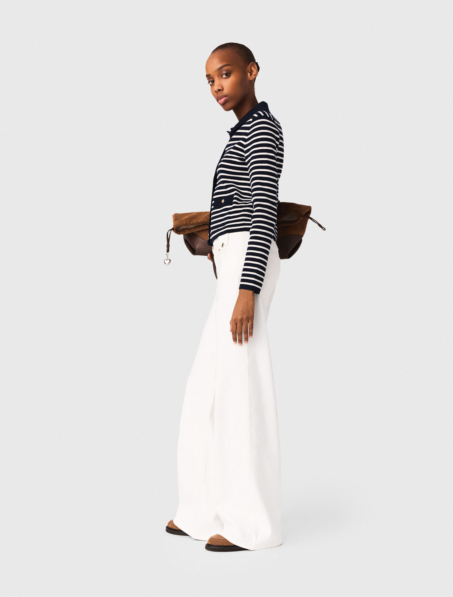 Gestreifter Cardigan mit Polokragen