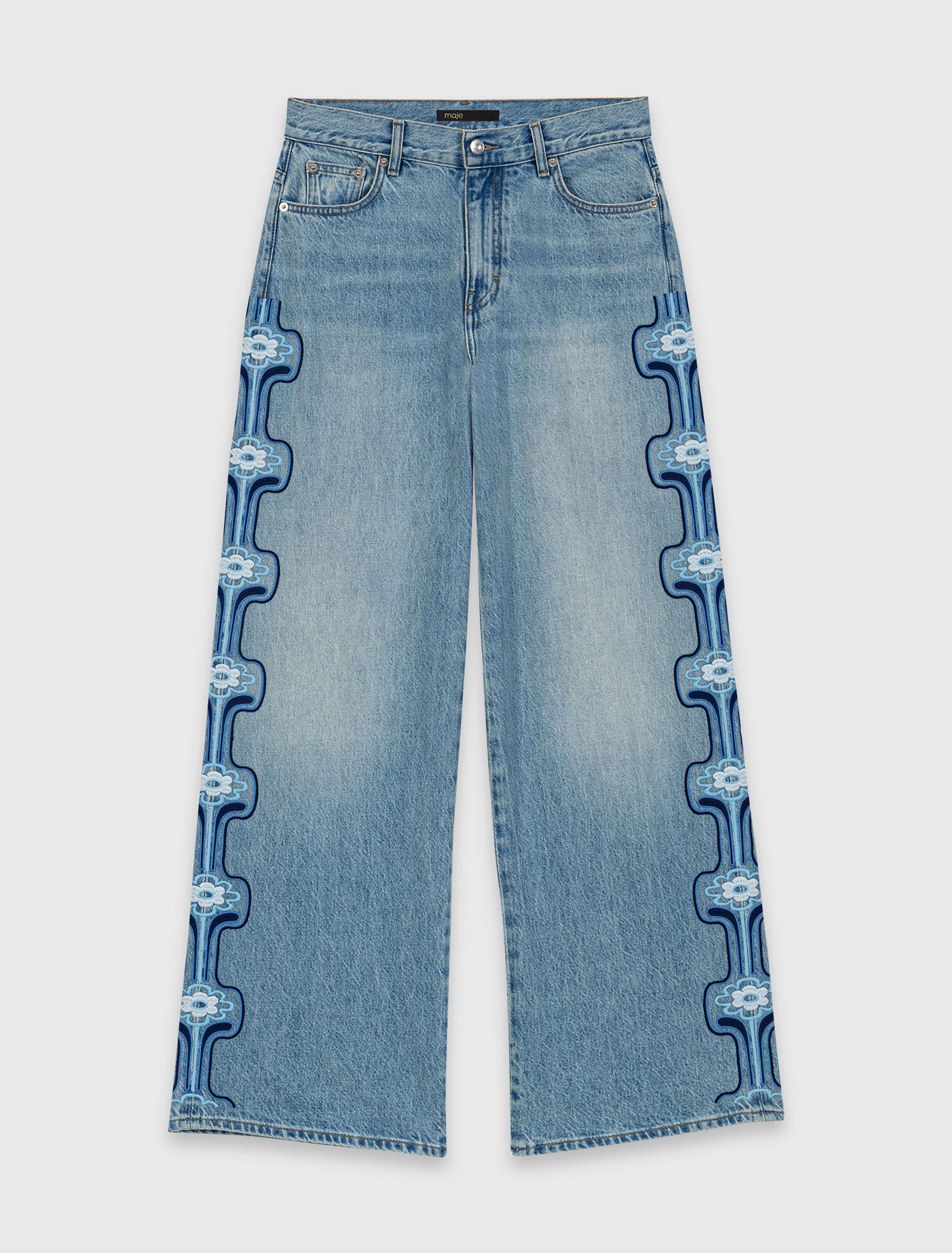 Weite Jeans mit Blumenstickerei