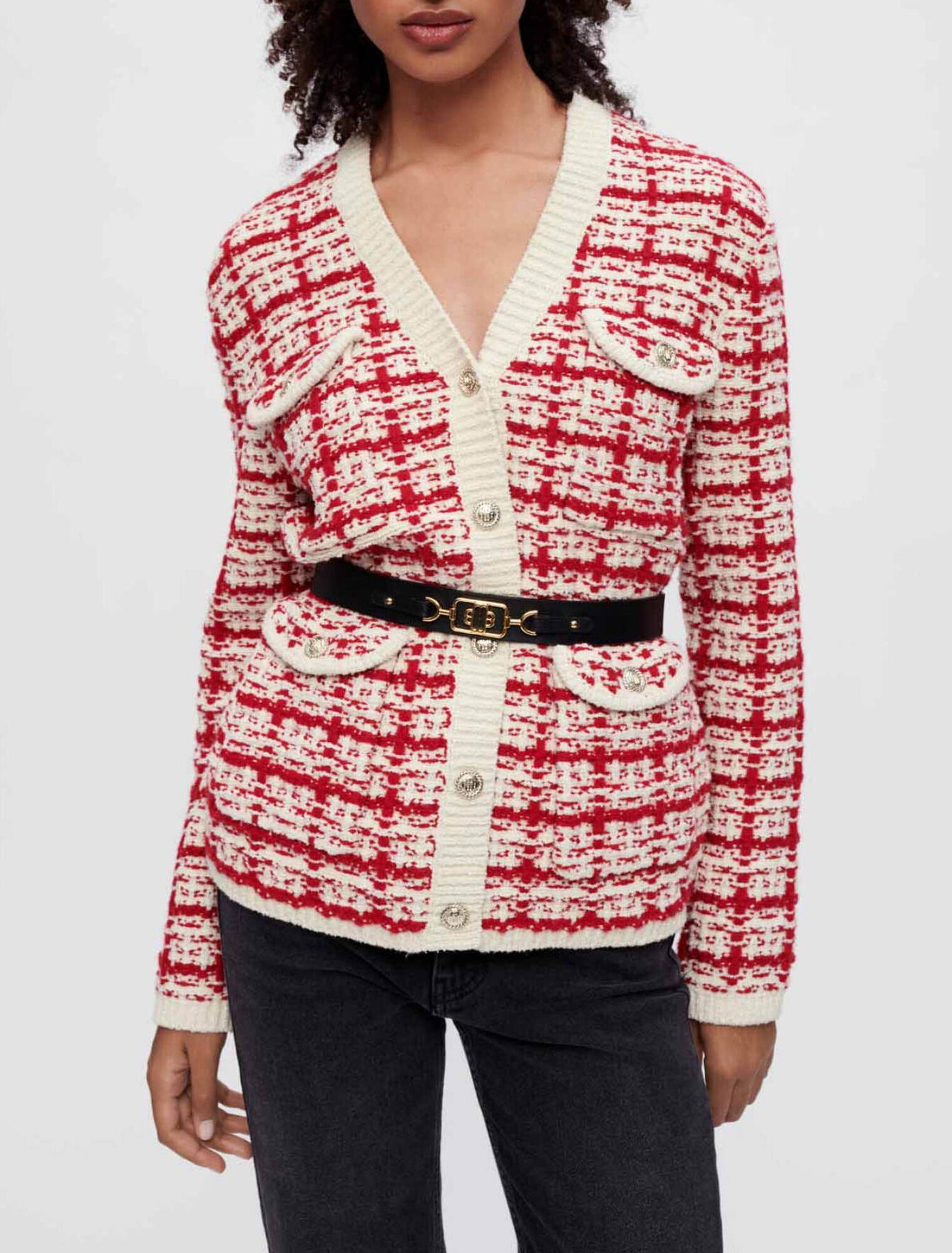 Zweifarbige Strickjacke in Tweed-Optik