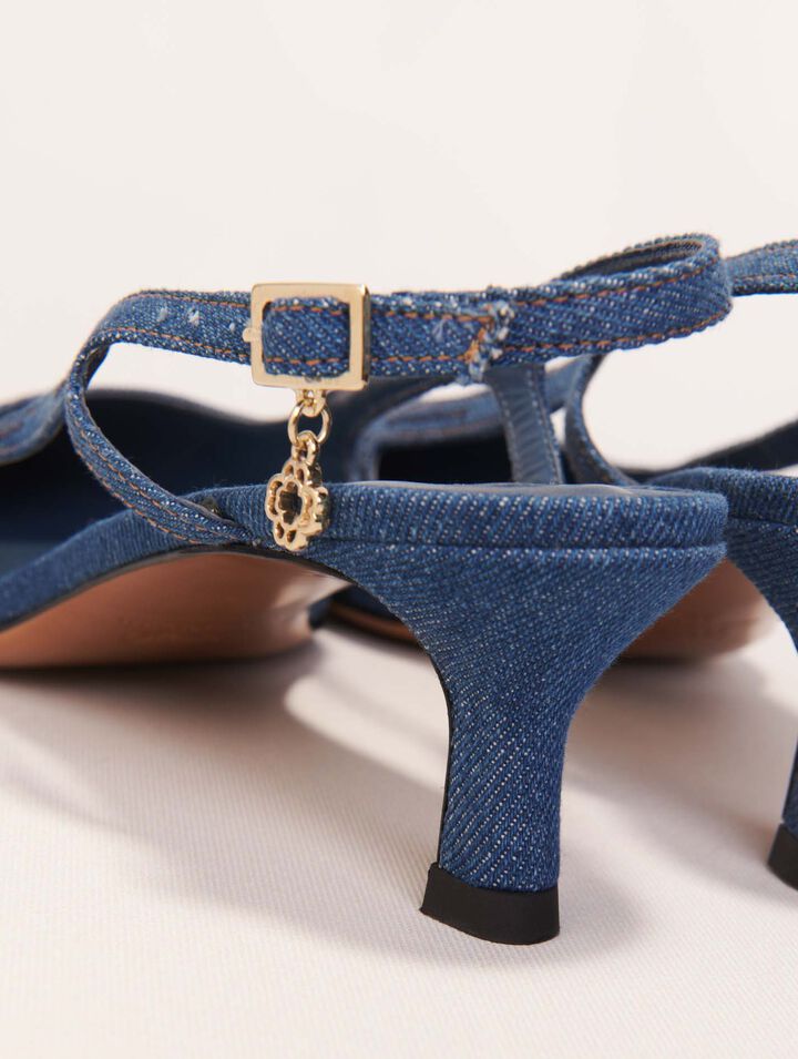 Slingback-Denim-Pumps mit Strass