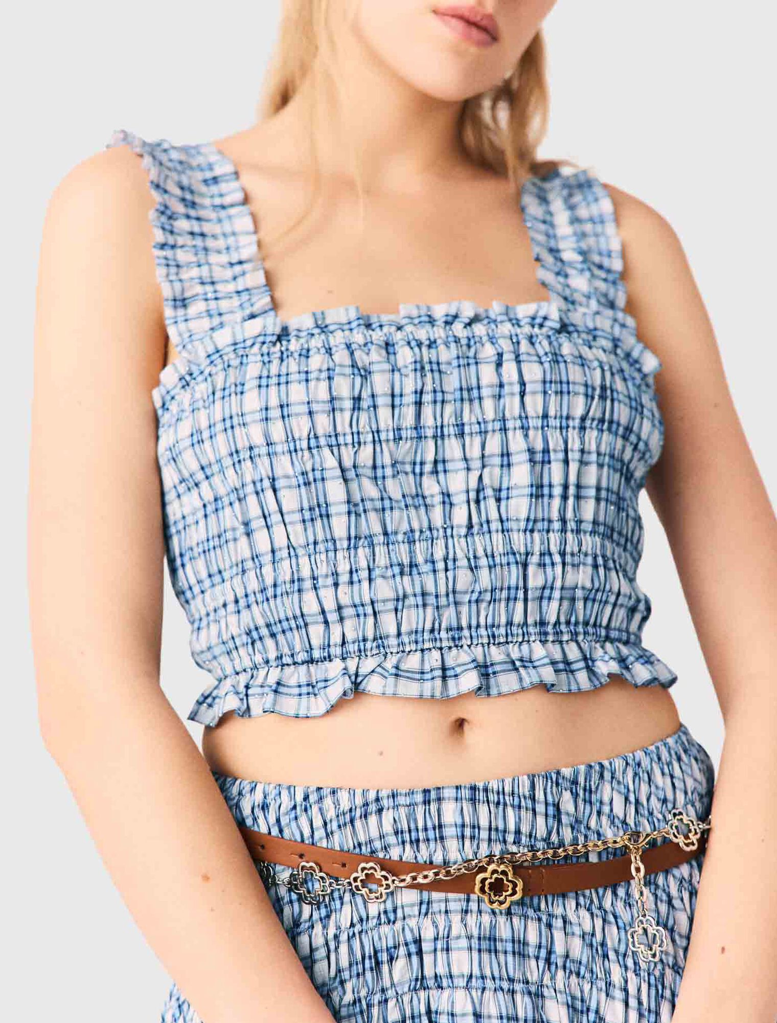 Gesmoktes Baumwolltop mit Strass