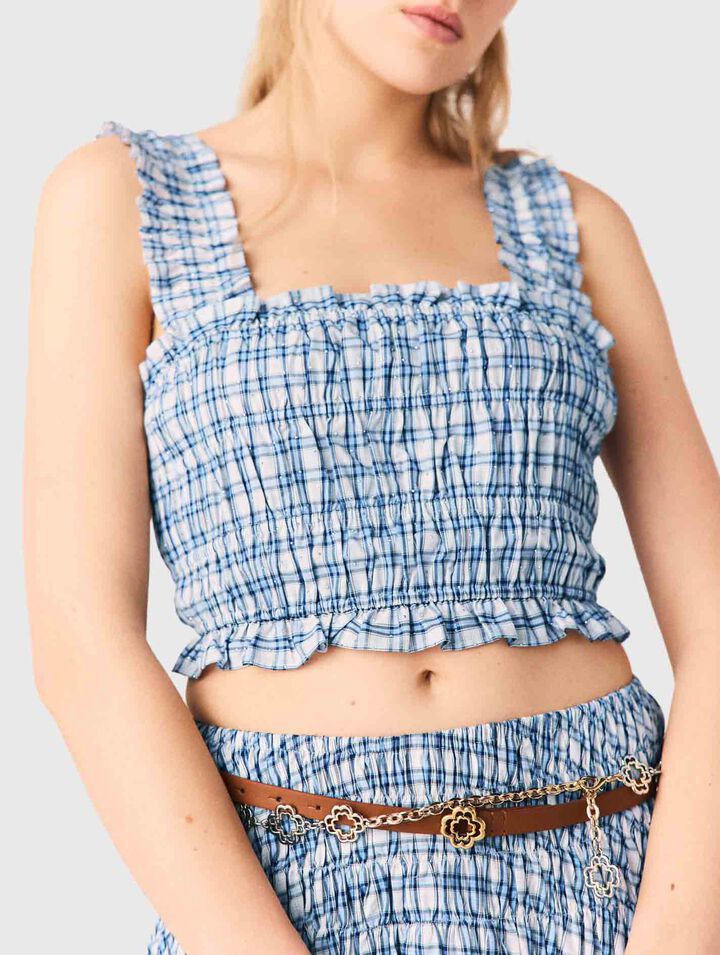 Gesmoktes Baumwolltop mit Strass