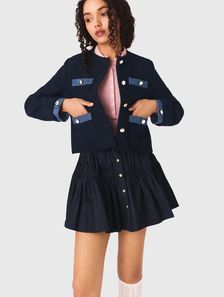 Tweedjacke mit Denim-Borten