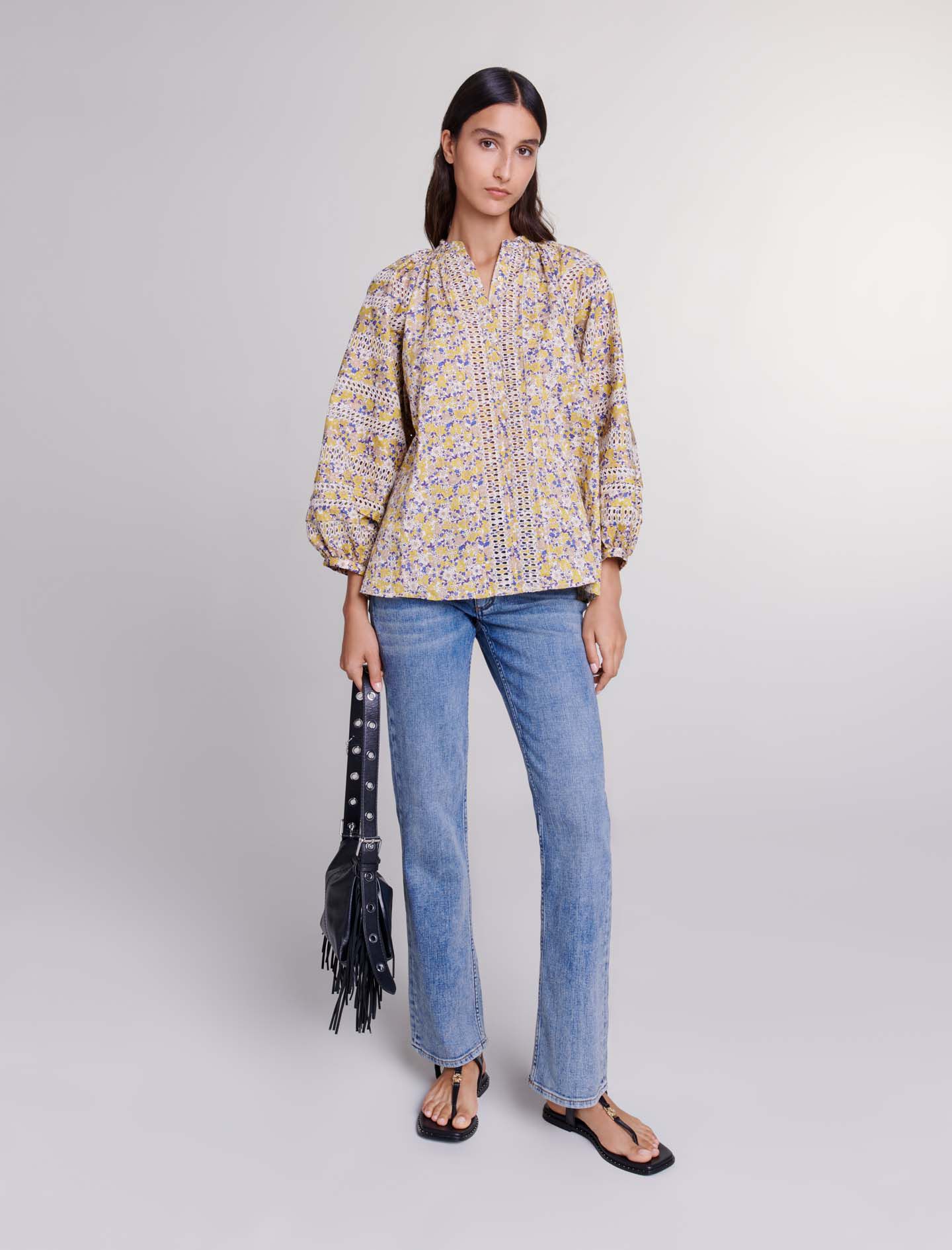 Bluse mit Aufdruck und Stickerei - Tops | Maje