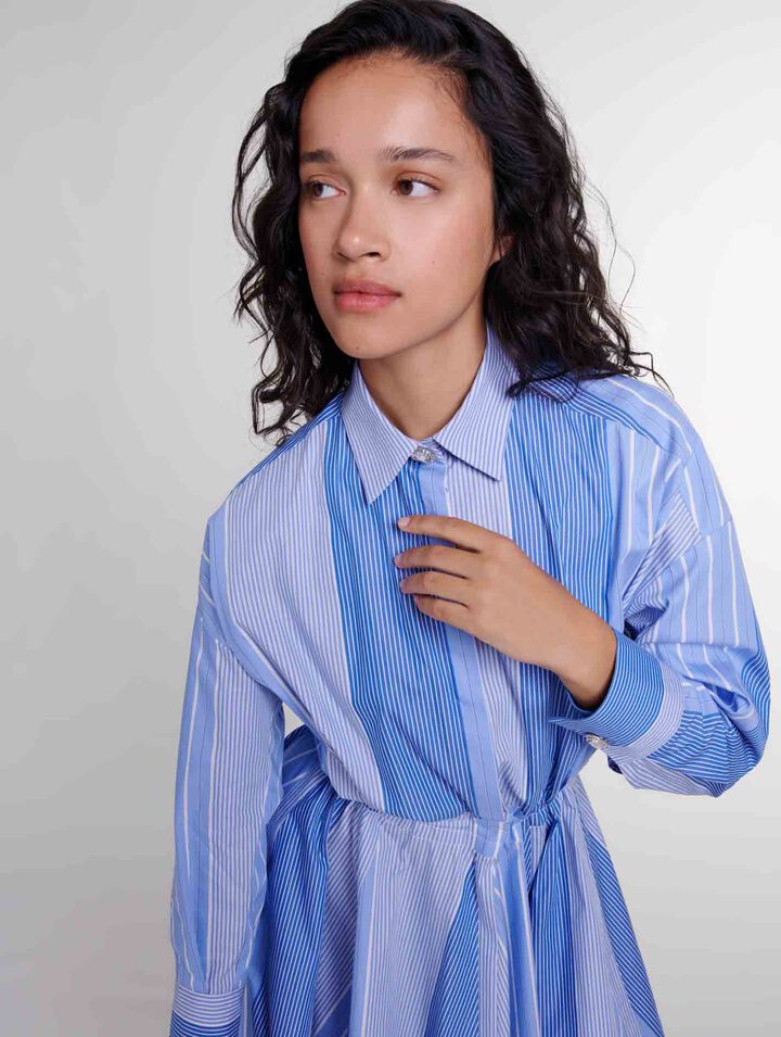 Langes gestreiftes Patchwork-Kleid 