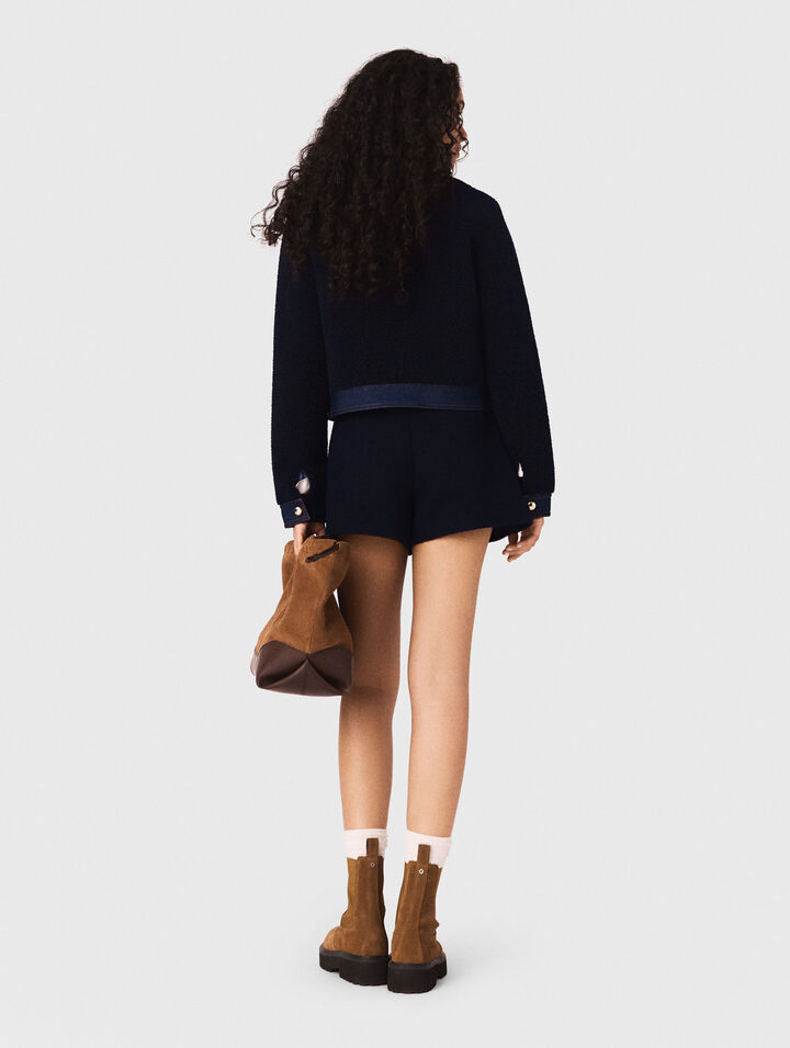 Blouson aus Boucl&eacute; mit Denimdetails