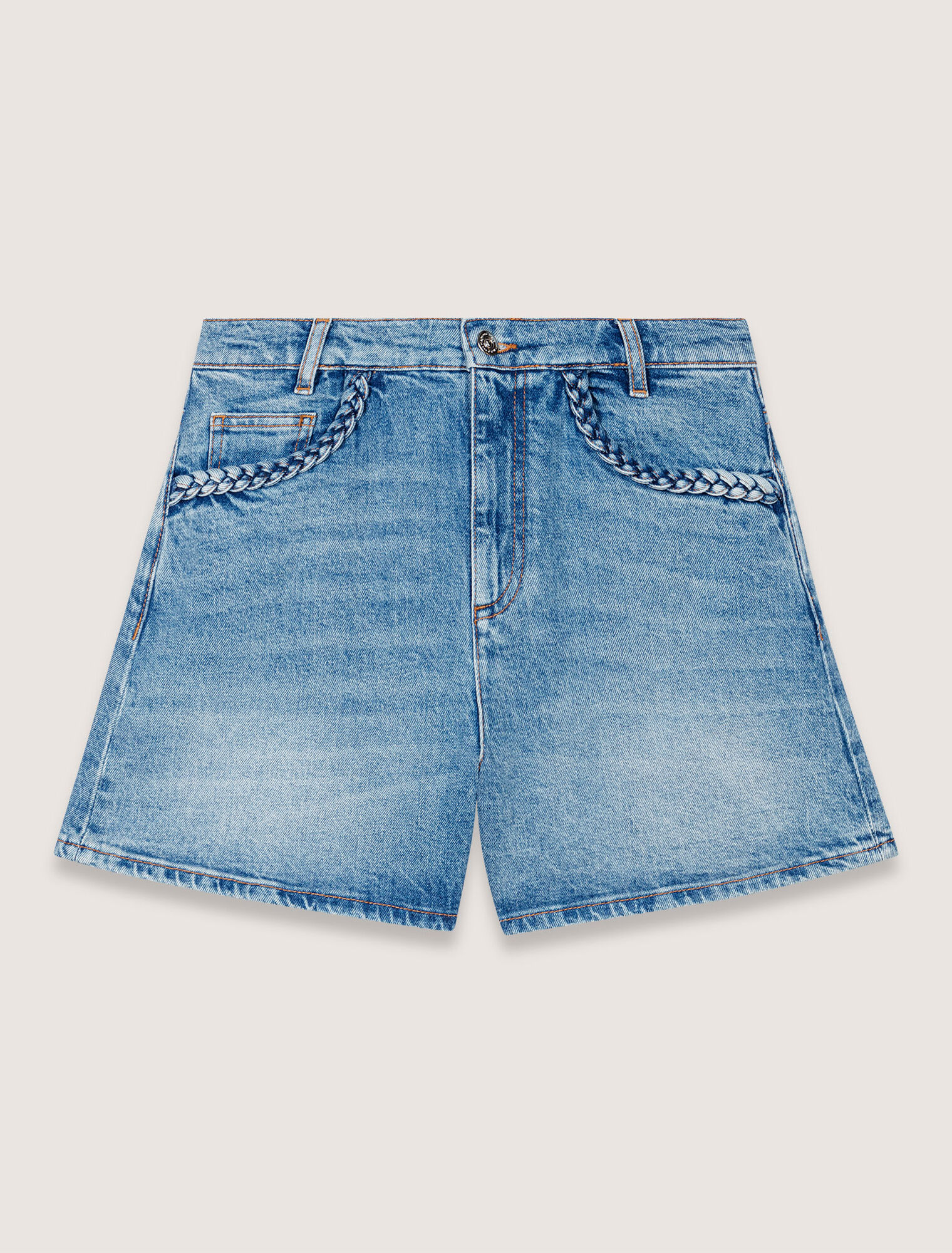 Shorts aus Denim mit Flechtdetails