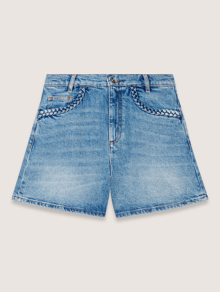 Shorts aus Denim mit Flechtdetails