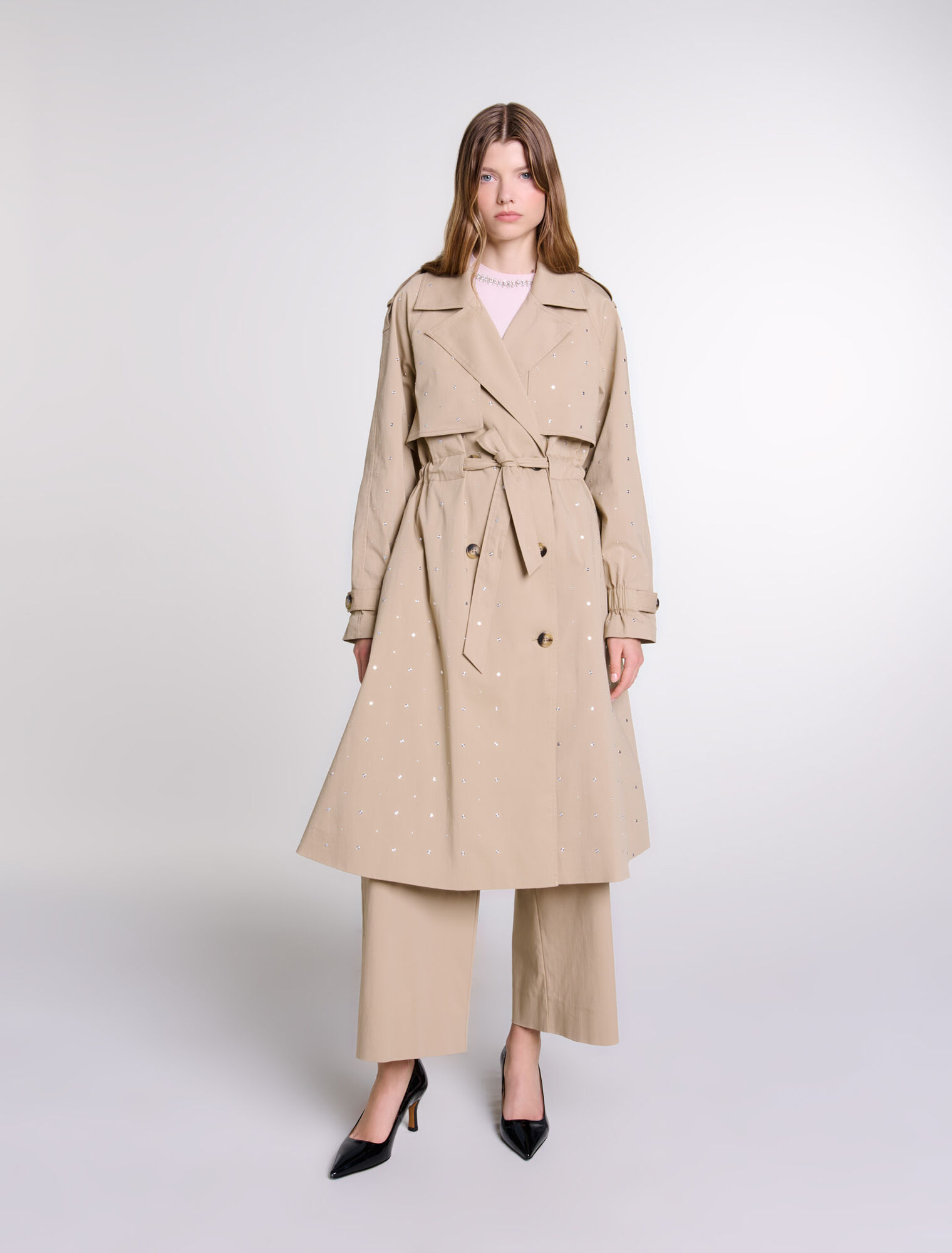 Nieten-Trenchcoat, Stretch-Taille