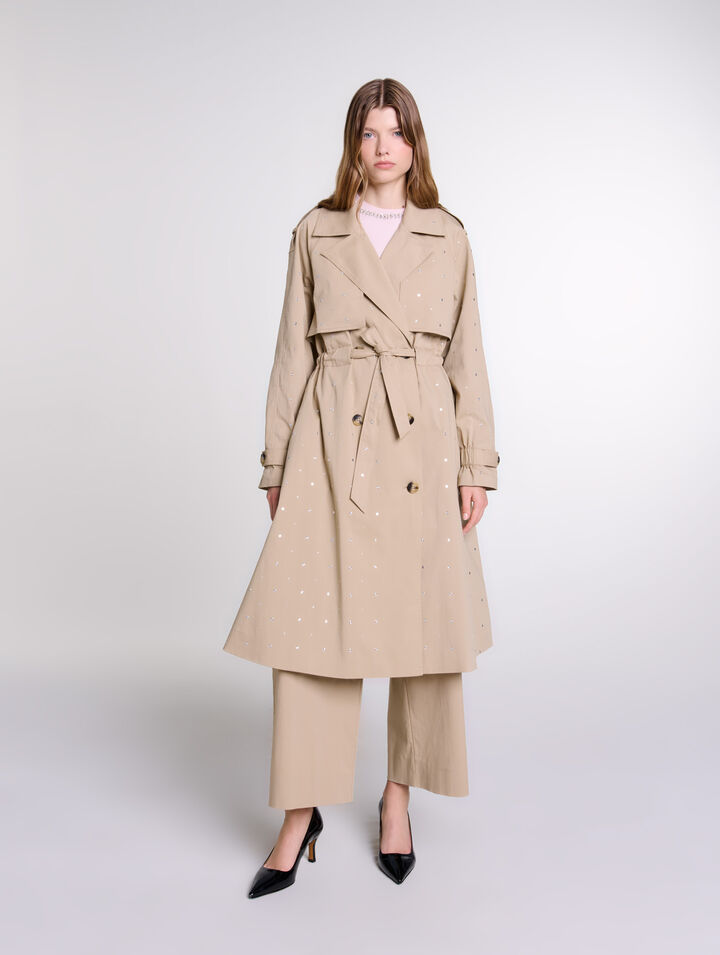 Nieten-Trenchcoat, Stretch-Taille