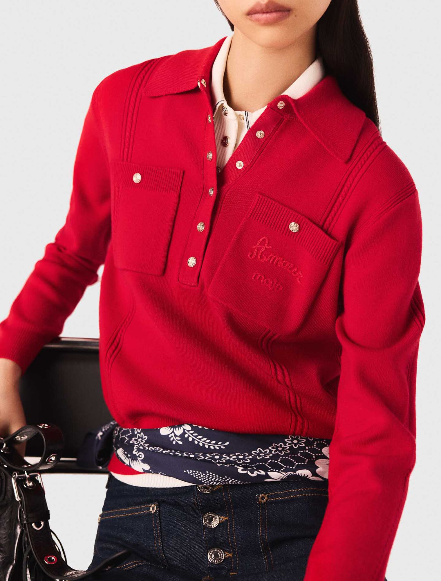 Pullover mit Polokragen & Stickerei