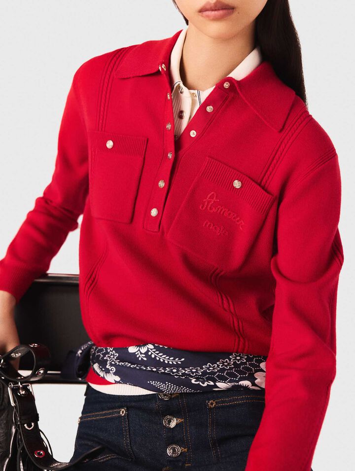Pullover mit Polokragen & Stickerei