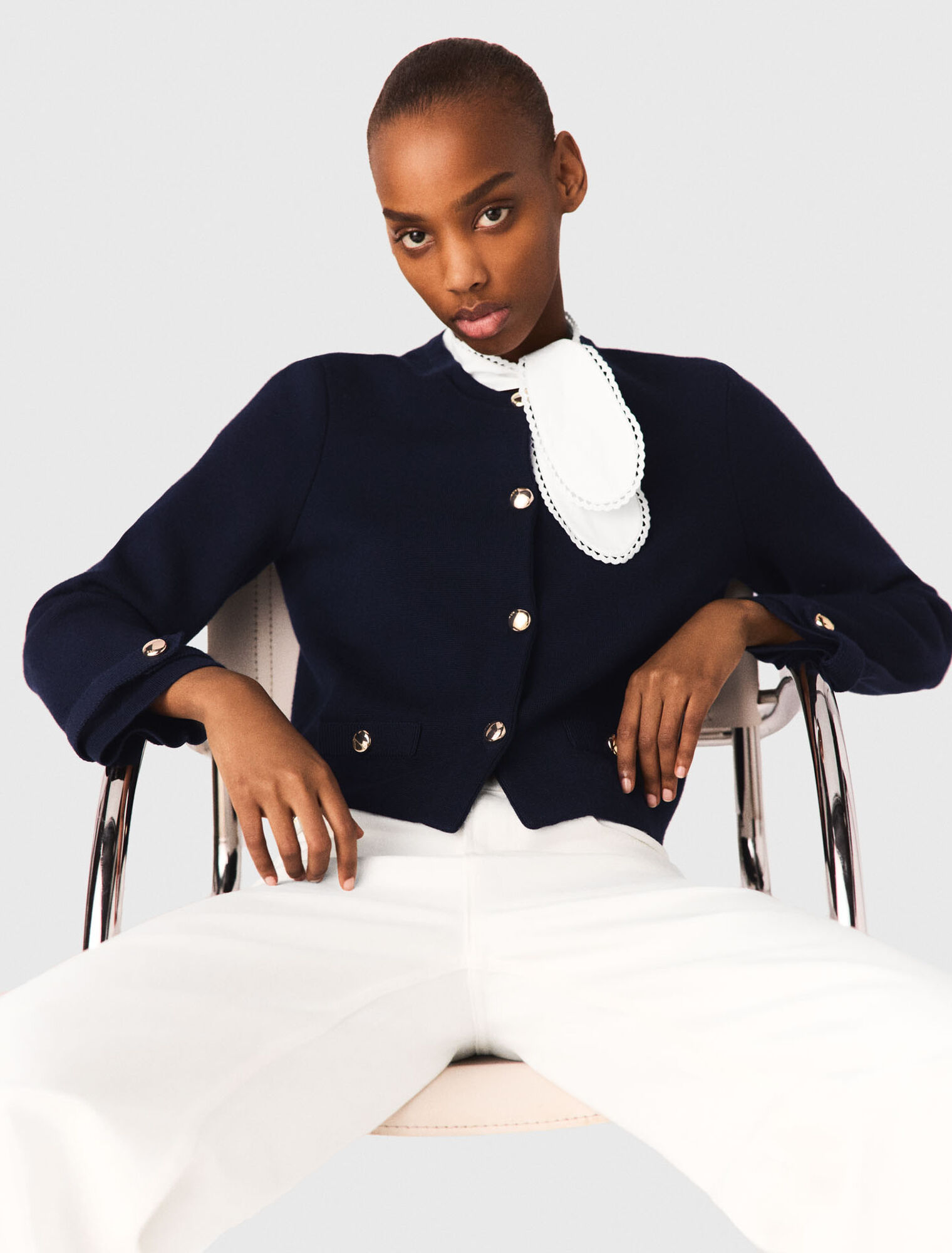 Cardigan, abnehmbarer Stickkragen