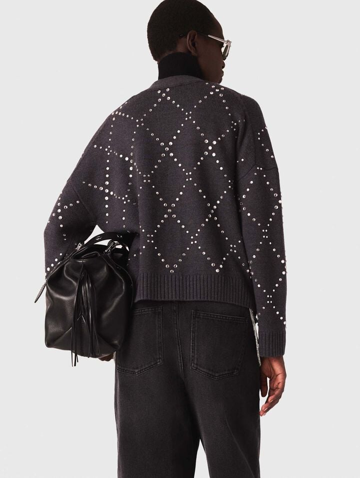 Karierter Cardigan mit Strass-Verzierung