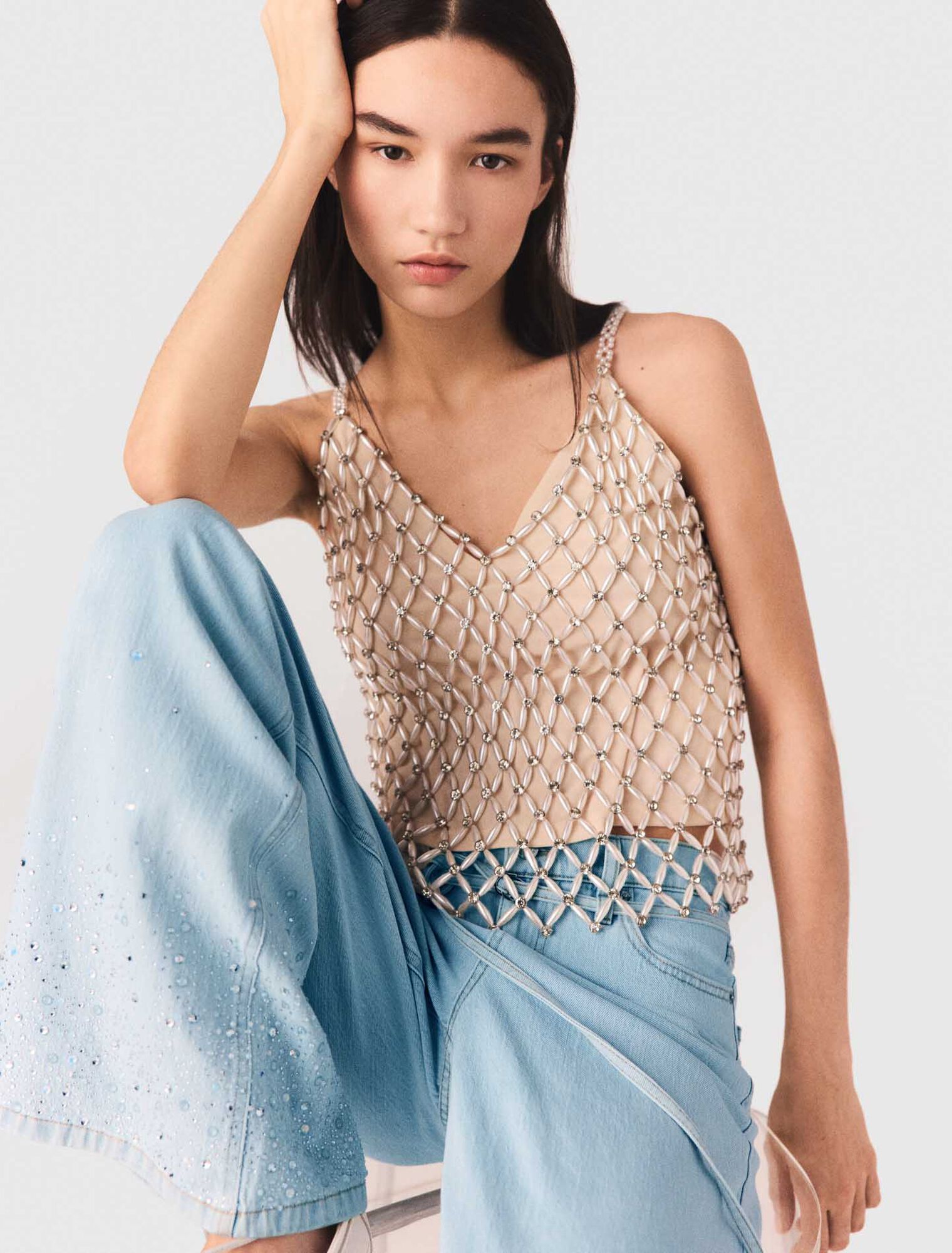 Gef&uuml;ttertes Top mit Perlen