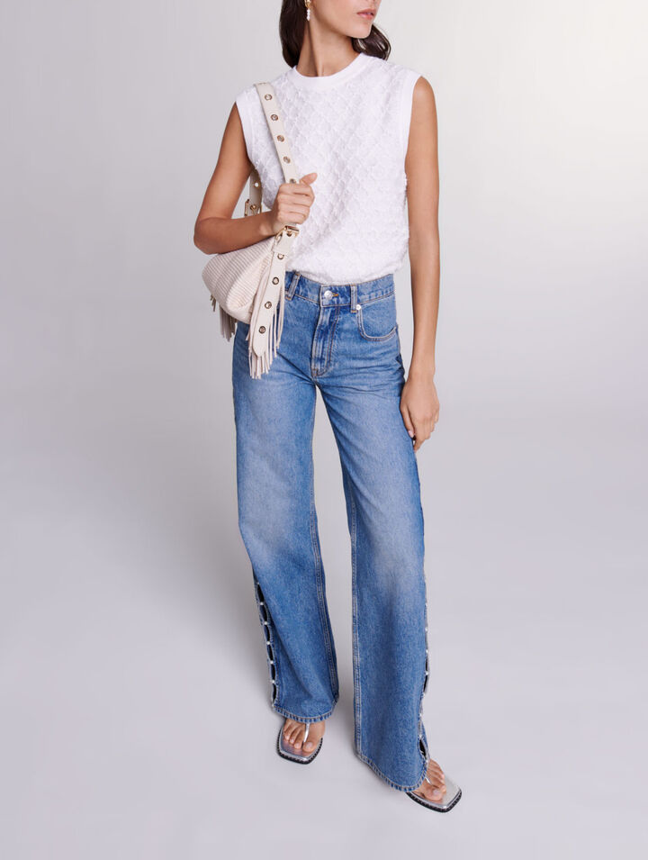 Gerade Jeans Lochmuster und Perlen