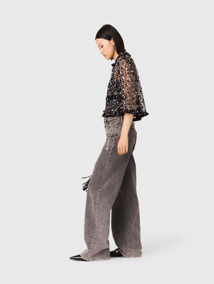 Polo mit Strass und floralem Muster