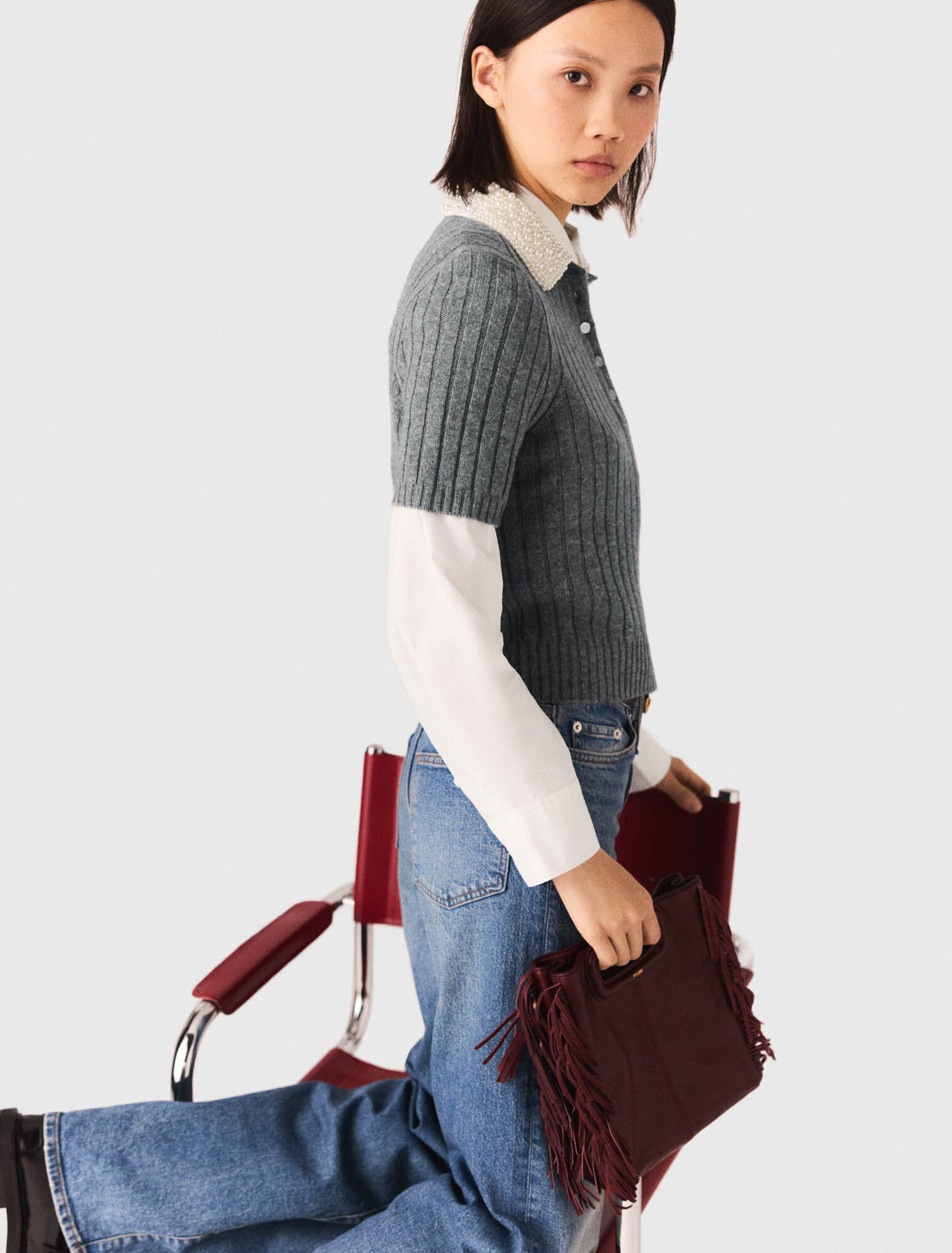 Pulli mit abnehmbarem Perlenkragen