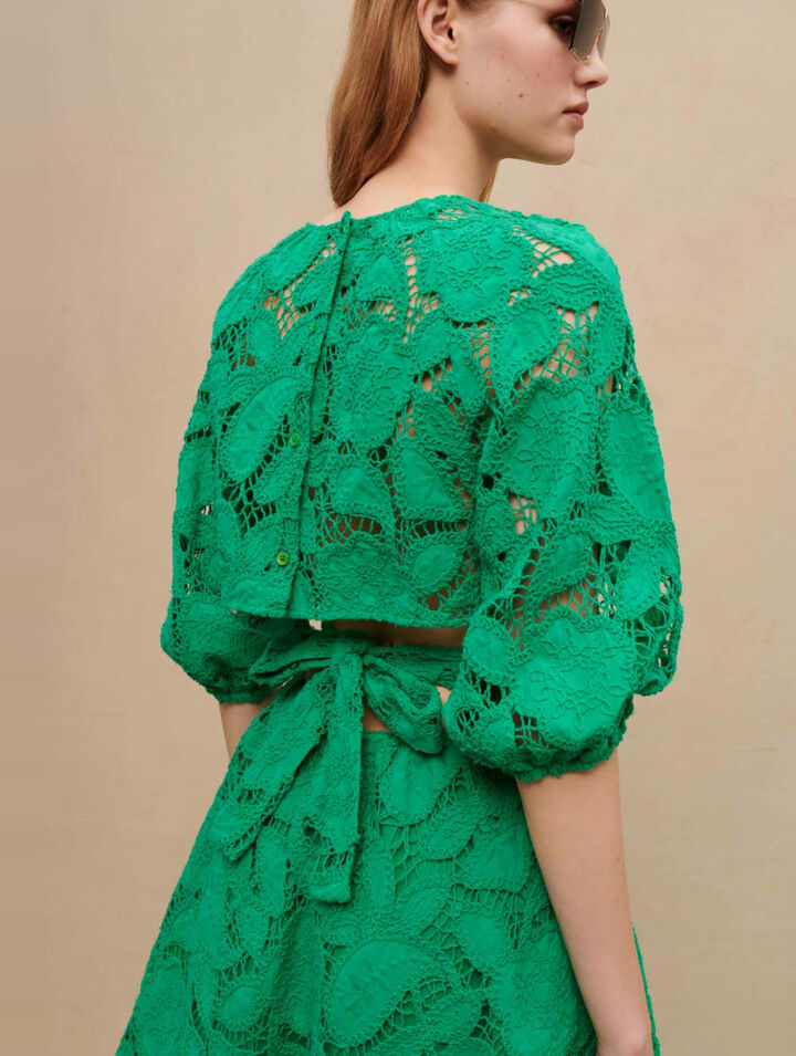 Kurzes Kleid aus bestickter Baumwolle