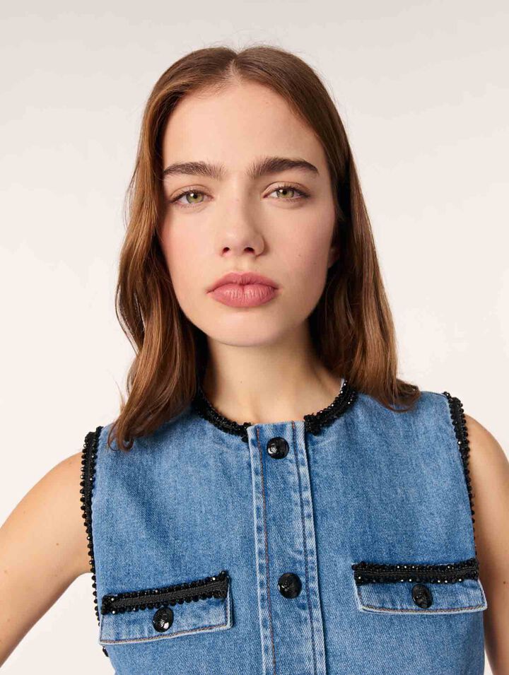 Denimkleid mit bestickten Borten