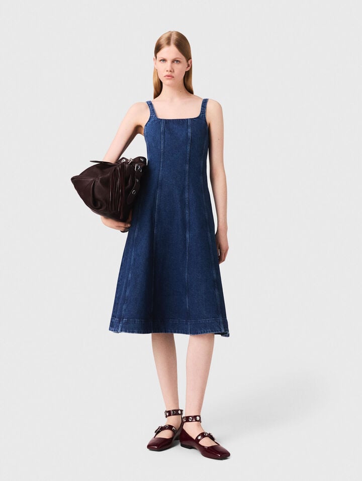 Langes Babydoll-Kleid aus Denim