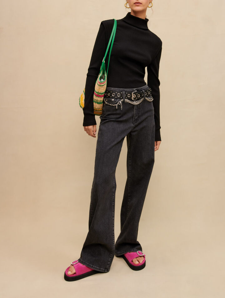 Schwarze Baggy-Jeans mit G&uuml;rtel