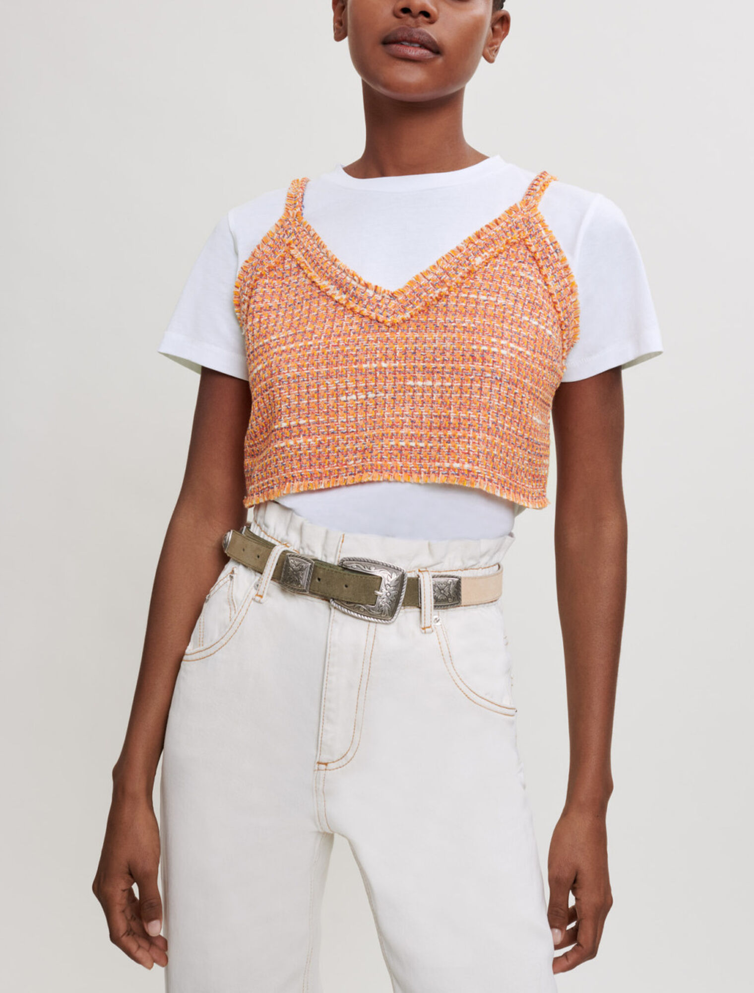 T-Shirt aus Jersey und Tweed