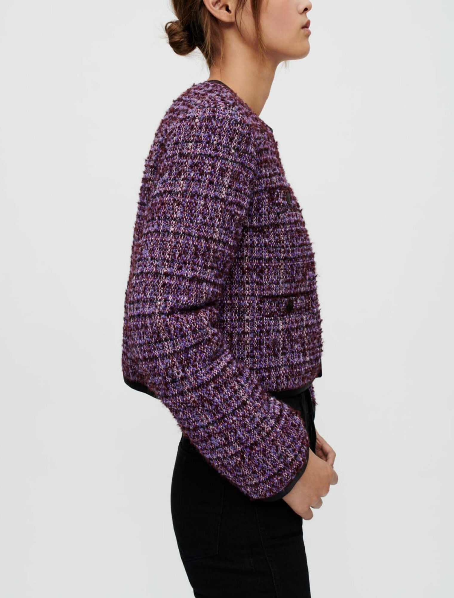 Gesteppte Jacke aus violettem Tweed