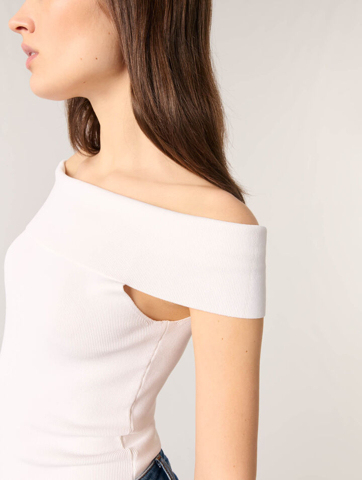 Rippstricktop mit Bardot-Kragen