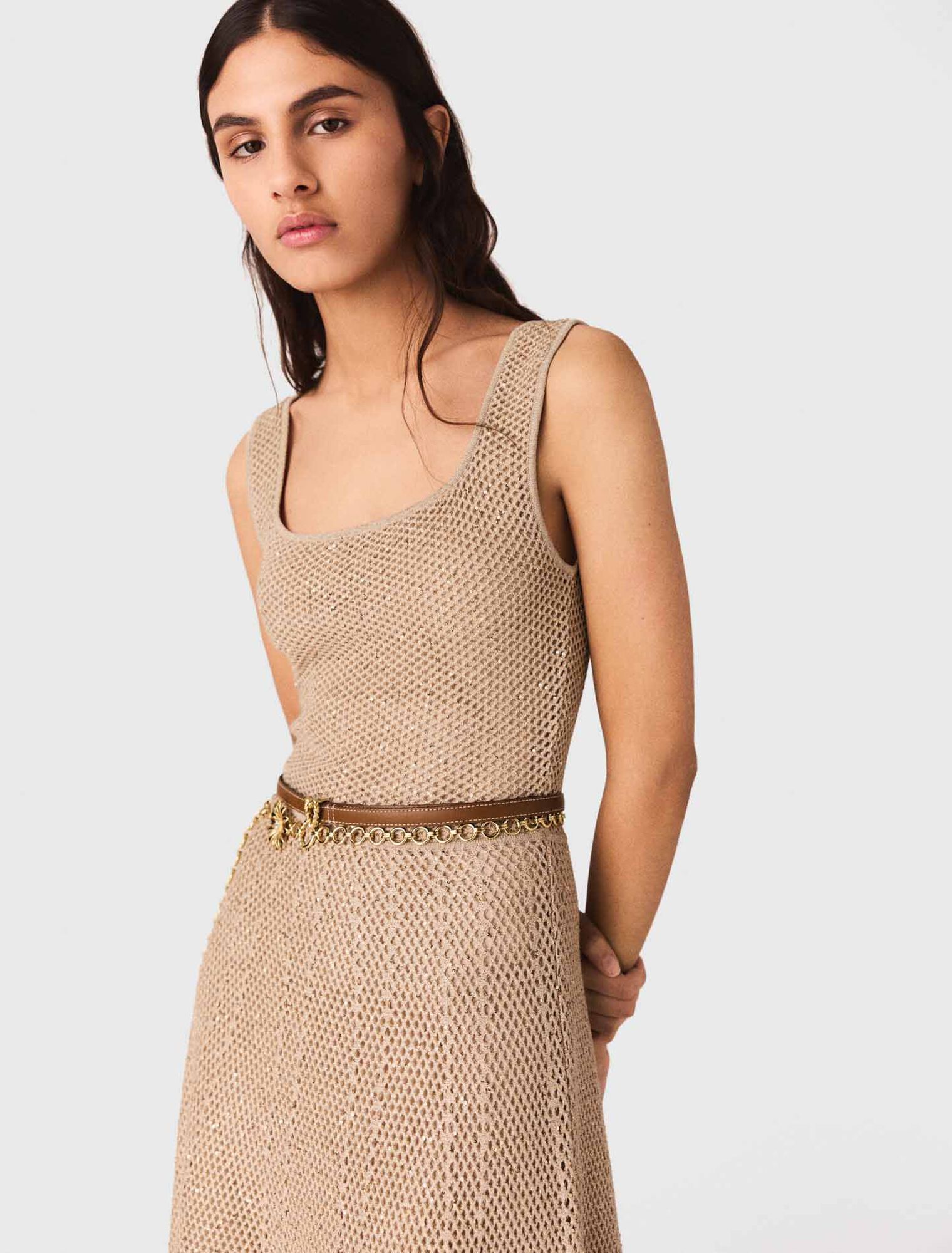 Langes Strickkleid mit Strass