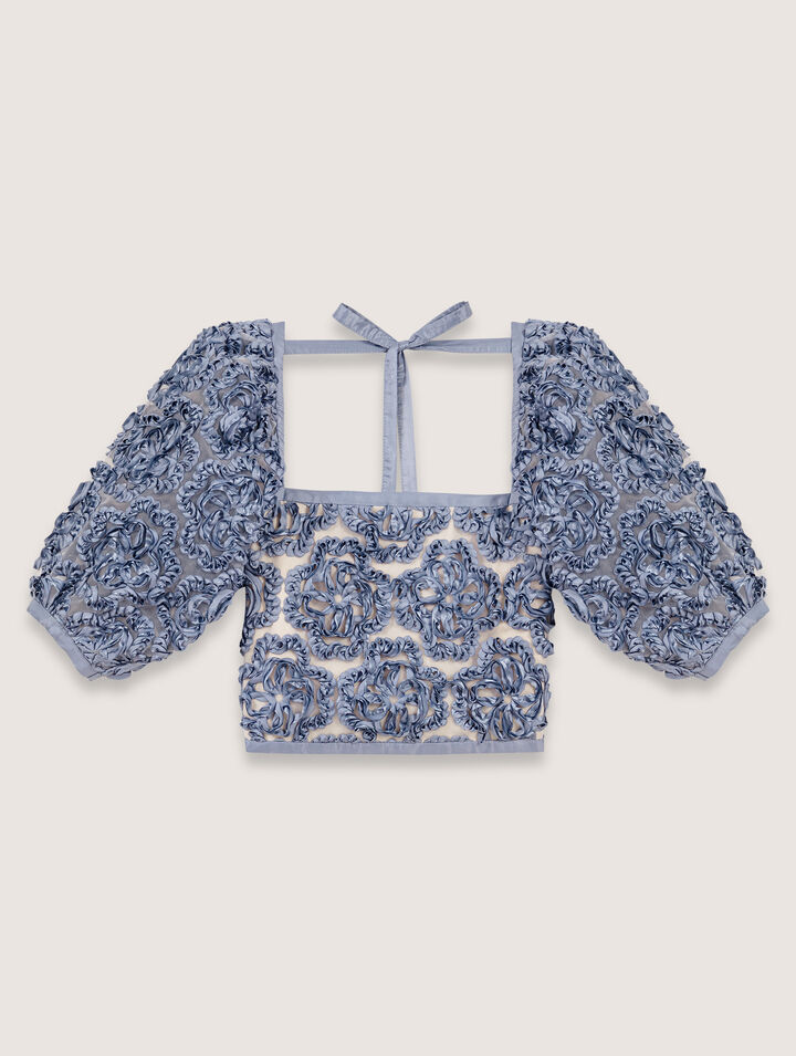 Organza-Top mit floralem Motiv