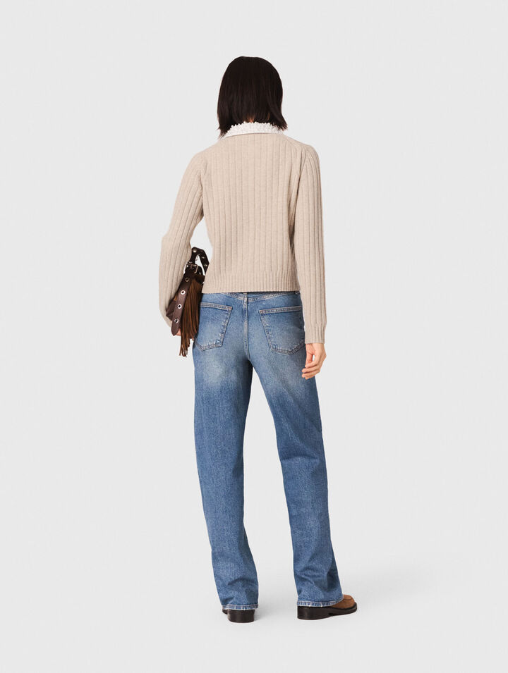 Cardigan, abnehmbarer Perlenkragen