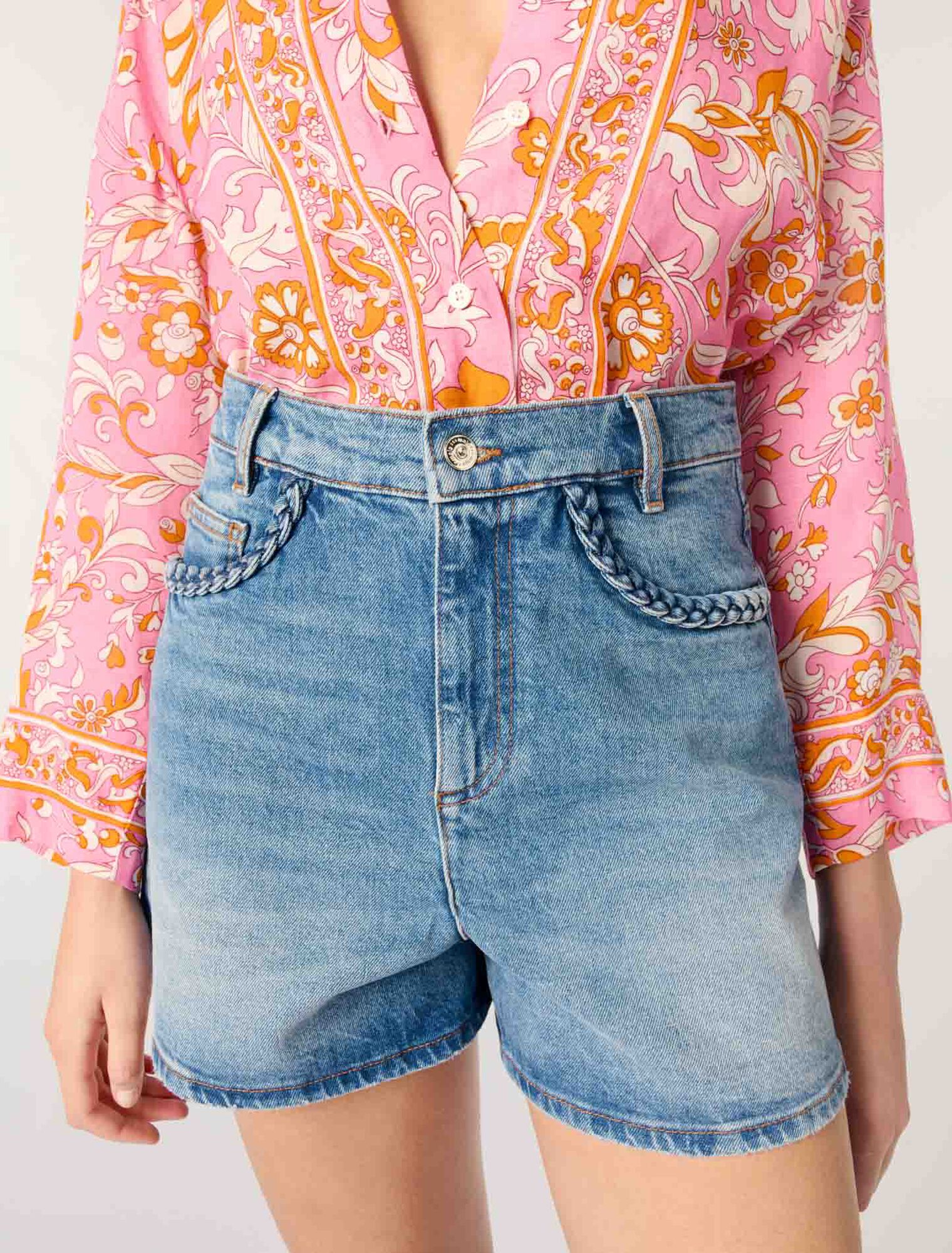 Shorts aus Denim mit Flechtdetails